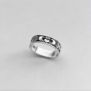Sterling Silver Unisex Irish Claddagh Band Ring, Wedding Bands, Friendship Rings